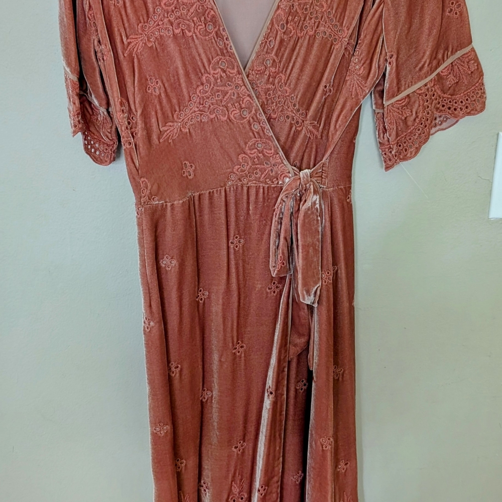Jade Pink and Orange Wrap Maxi Dress with Flutter Sleeves